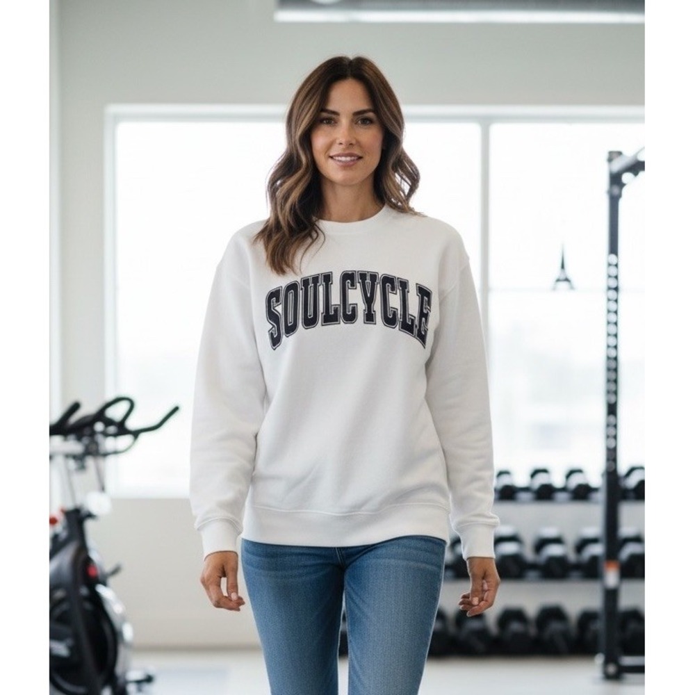 SoulCycle Crewneck Sweatshirt White Collegiate Logo Unisex Size Med Made USA